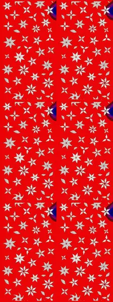 Küçük kırmızı çiçeklerle oldukça eski bir besin torbası deseni. Tekstil, kumaş, kapaklar, duvar kağıtları, baskı, paket, koleksiyon defteri, örgü, dekupaj için çiçek arkaplanı..