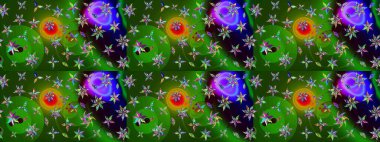 Soyut etnik raster çizim kalıbı. Vadinin yeşil renkli çiçekleri. Çiçekler..