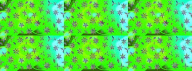Yeşil renkli şirin çiçek deseni. Düz Çiçek Elementleri Tasarımı. Raster Modaya uygun kumaş deseni. Renkli Bahar Teması çizim şablonu.