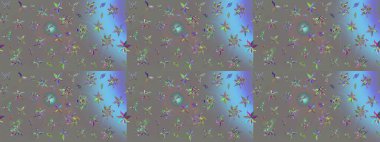 Yapraklı çiçekler ve kır renkli papatya çiçekleri. Eskiz arkaplan modeli. Raster - stok.