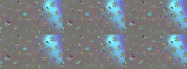 Çiçeksel fantezi tasarımı ve parlak bir arka plan çizimi. Renkli Bahar Teması eskiz kalıbı. Düz Çiçek Elementleri Tasarımı.