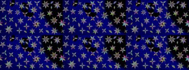 Raster illüstrasyonundaki çiçek desenli çizim. Mavi renkte çiçekler.