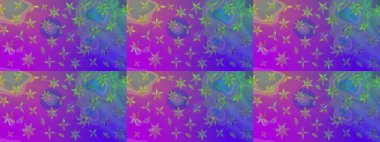 Moda baskıları için zarif bir şablon. Modern çiçek arkaplanı. Halk tarzı. Parlak renkli çiçekleri ve mor renkli yaprakları olan harika bir çiçek deseni..