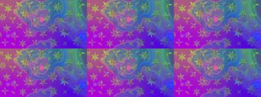 Çiçeksel elementlerle süslenmiş zarif raster dokusu. Mor renkler ve parlak çiçekler üzerine soyut çizim deseni. Küçük çiçekte şirin bir çiçek deseni var..