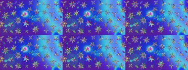 Çiçek ve yapraklı çiçek deseni. Küçük çiçekli şirin bir desen. Raster illüstrasyonu.