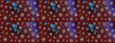 Asya tekstil tarzında. Düz Çiçek Elementleri Tasarımı. Renkli Bahar Teması eskiz kalıbı. Raster illüstrasyonu. Çiçek desenli çizim. Kırmızı renkte çiçekler.