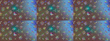 Çiçekli çiçek deseni, suluboya. Düz Çiçek Elementleri Tasarım Raster illüstrasyonu. Kahverengi renkli çiçekler. Renkli Bahar Teması Eskiz Şablonu.