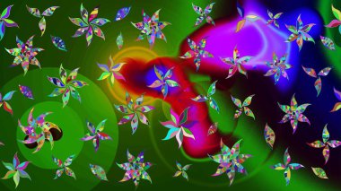 Yeşil renkli çiçekler. Raster illüstrasyonu. Küçük çiçekte sevimli çiçek deseni var..