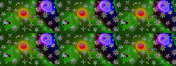 Soyut etnik raster çizim kalıbı. Vadinin yeşil renkli çiçekleri. Çiçekler..