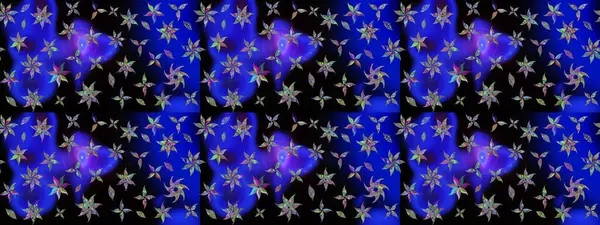 Modern çiçek arkaplanı. Parlak renkli çiçekleri ve mavi yaprakları olan harika bir çiçek deseni. Halk tarzı. Moda baskıları için zarif bir şablon.