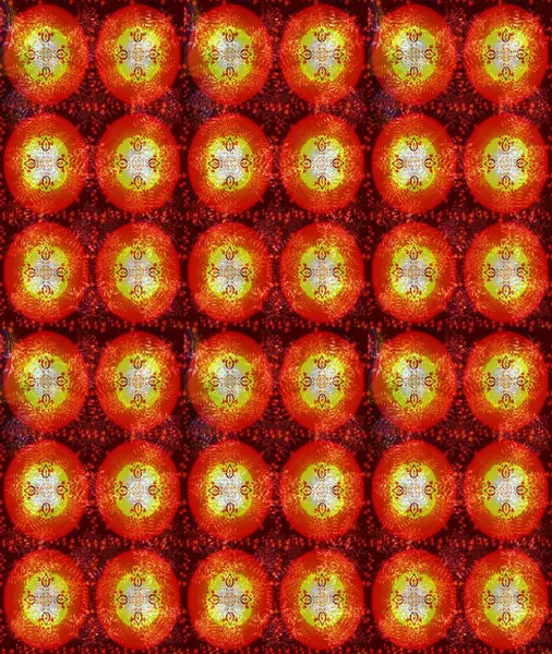 Renkli arka planda izole tatlı kar taneleri. Yuvarlak raster kar tanesi. Güzel kar tanesi. Raster illüstrasyonu. Soyut kış kırmızı, turuncu ve kahverengi süslemeleri.