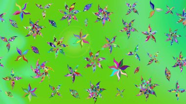 Çocuksu tasarım. Elle çizilmiş çiçek desenli Raster çizimi. Yeşil arka planda. Tekstil, kumaş, ambalaj, hatıra defteri için güzel çiçek arkaplanı..