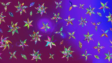 Çiçekli ipek eşarp. Retro tekstil tasarım koleksiyonu. 1950-1960 motifleri. Mor üstüne mor. El çizimi çiçek elementleri ile soyut çizim raster deseni.