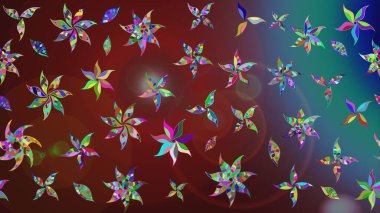 Düz Çiçek Elementleri Tasarımı. Raster. Renkli Bahar Teması çizim şablonu.