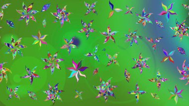 Renkli Bahar Teması eskiz kalıbı. Çiçek desenli eskiz. Yeşil renkli çiçekler. Düz Çiçek Elementleri Tasarım Raster illüstrasyonu.