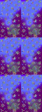 Küçük çiçekli basit bir çiçek çizimi. Mor renkli şirin çiçekler. Moda baskısı, albüm, ambalaj kağıdı ve duvar kağıdı için zarif dekoratif süslemeler. Raster illüstrasyonu.