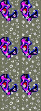 Raster düz çiçek çizim deseni. Hediye ambalaj kağıdı, tebrik kartları, posterler ve pankart tasarımı. Yeşil renkte çiçekler.