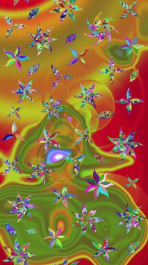 Çiçekli eskiz deseni. Suluboya çizimi. El çizimi. Yeşil renkte çiçekler.