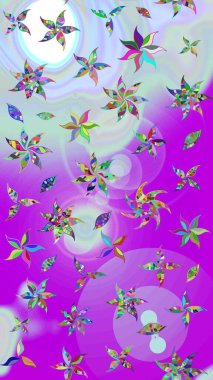 Yapraklı çizim şekli. Şirin, zarif çiçekler Raster illüstrasyonu. Poster ya da kapak için arka plan. Tekstil için figür. Davetiye ve kartpostal tasarımı için dekoratif çiçek unsurları.