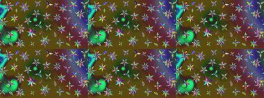 Raster illüstrasyonu. Yumuşak, yeşil renkli bahar çiçekleri. Yaprak ve çiçeklerin suluboya resmi, yeşil renkte çizim deseni.