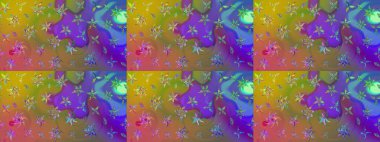 Şirin çiçek elementleri. Robot resim. Mor renkli çiçekler. Raster illüstrasyonu.