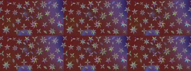 Düz Çiçek Elementleri Tasarımı. Sevimli çiçek raster deseni. Renkli Yaz Temalı eskiz kalıbı. Modaya uygun kumaş deseni.