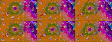 Turuncu renkli çiçekler. Hediye ambalaj kağıdı, tebrik kartları, posterler ve pankart tasarımı. Raster düz çiçek çizim deseni.