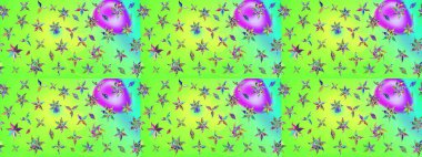 Düz Çiçek Elementleri Tasarımı. Raster Illustrasyon 'daki Çiçek Deseni' nin son moda çizimi. Renkli Yaz Temalı eskiz kalıbı. Yeşil renkte çiçekler.