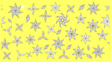 Bahar çiçekleri dallı desen, sarı renkler ve çiçek silueti. Raster deseni.