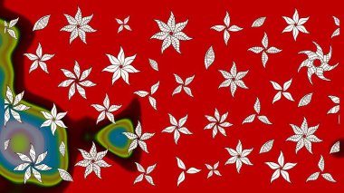 Raster düz çiçek çizim deseni. Hediye ambalaj kağıdı, tebrik kartları, posterler ve pankart tasarımı. Kırmızı renkte çiçekler.