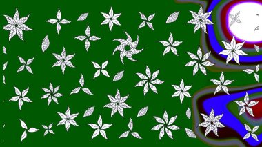 Varicologreen Raster çizimi. Bir sürü yeşil ve soyut çiçekli tropik eskiz deseni. Küçük çiçekte sevimli çiçek deseni var..