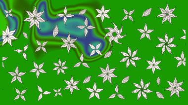 Çiçek desenli çizim. Raster illüstrasyonu. Asya tekstil tarzında. Yeşil renkli çiçekler. Renkli Bahar Teması eskiz kalıbı. Düz Çiçek Elementleri Tasarımı.