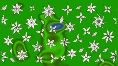 Küçük çiçekli yay deseni çiz. Raster illüstrasyonu. Suluboya tarzında yeşil renkler üzerine.