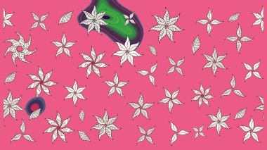 Çiçek desenli çizim. Raster illüstrasyonu. Asya tekstil tarzında. Pembe renkli çiçekler. Raster illüstrasyonu.