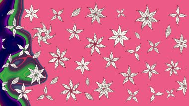 Pembe renkli etnik çiçeklerle süslenmiş zarif bir eskiz. Raster Çiçek İllüstrasyonu güzel tekstil..