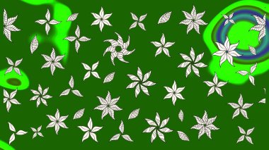 Yeşil renkli şirin çiçek deseni. Raster Modaya uygun kumaş deseni. Renkli Bahar Teması eskiz kalıbı. Düz Çiçek Elementleri Tasarımı.