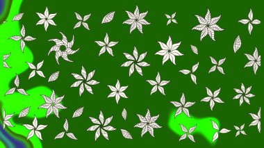 Üzerinde yeşil renkte karalamalar olan çiçek desenleri çiz. Raster illüstrasyonu.