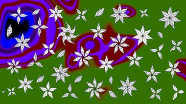 Şirin çiçek elementleri. Yeşil renkli çiçekler. Raster illüstrasyonu. Çizim.