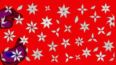 Manzaralı çiçek deseni. Çiçek kompozisyonu, el boyası, hassas şablon. Üst manzara, yumuşak kırmızı renk tarzı. Sevgililer günü ve tebrik kartı konsepti için şık bir davet.