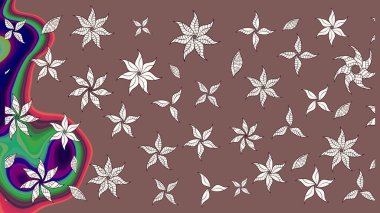 Çiçek desenli çizim. Raster illüstrasyonu. Asya tekstil tarzında. Kahverengi renkli çiçekler. Raster illüstrasyonu.