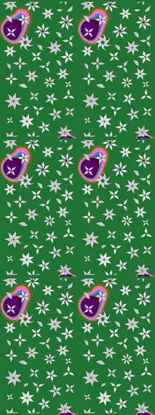 Raster illüstrasyonundaki çiçek desenli çizim. Yeşil renkli çiçekler. Renkli Bahar Teması eskiz kalıbı. Düz Çiçek Elementleri Tasarımı.