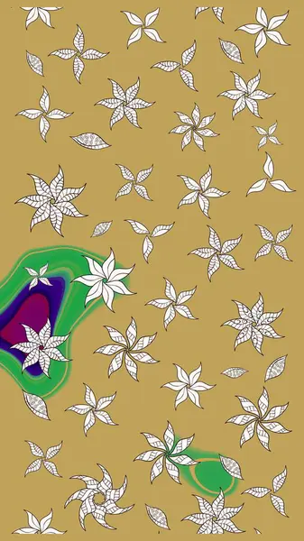 Sarı arka planda. Çocuksu tasarım. Tekstil, kumaş, ambalaj, hatıra defteri için hoş bir çiçek arkaplanı. Elle çizilmiş karalama çiçekleri ile Raster çizim deseni.