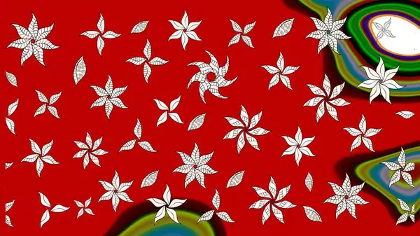 Sevimli çiçek raster deseni. Kırmızı renkte çiçekler. Renkli Bahar Teması eskiz kalıbı. Düz Çiçek Elementleri Tasarımı.