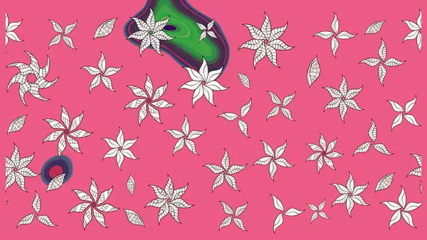 Çiçek desenli çizim. Raster illüstrasyonu. Asya tekstil tarzında. Pembe renkli çiçekler. Raster illüstrasyonu.