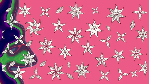 Pembe renkli etnik çiçeklerle süslenmiş zarif bir eskiz. Raster Çiçek İllüstrasyonu güzel tekstil..