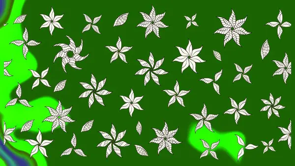 Üzerinde yeşil renkte karalamalar olan çiçek desenleri çiz. Raster illüstrasyonu.