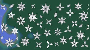 Patlayan çiçekler soyut olarak yerleştirilmiş. Raster deseni. Yumuşak, yeşil renkli bahar çiçekleri. Raster illüstrasyonu.