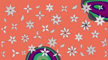 Raster illüstrasyonundaki çiçek desenli çizim. Turuncu renkli çiçekler. Renkli Bahar Teması eskiz kalıbı. Düz Çiçek Elementleri Tasarımı.