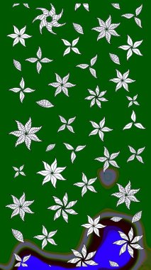 Suluboya çiçekli çiçek deseni. Yeşil renkte güzel bir tekstil. Raster illüstrasyonu.