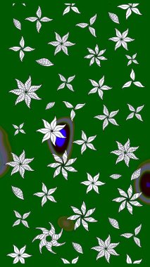 Düz Çiçek Elementleri Tasarım Raster illüstrasyonu. Yeşil renkli çiçekler. Renkli Bahar temalı eskiz kalıbı. Çiçekli çiçek deseni, suluboya..